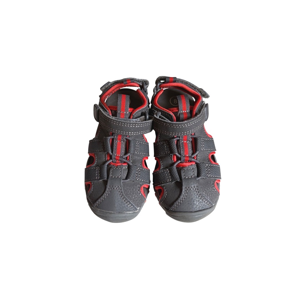 Cat & Jack Boys Gray Red Closed Toe Fisherman Sandals Toddler Size 8 Strap Shoes